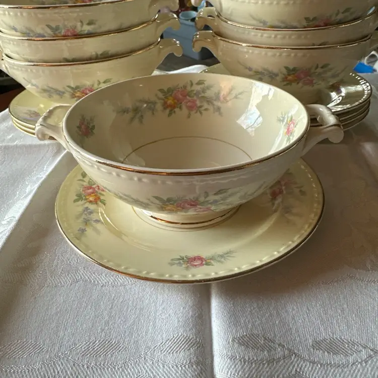 4~ Vintage HOMER LAUGHLIN Eggshell GEORGIAN Floral Dinnerware: CREAM SOUP & SAUCER