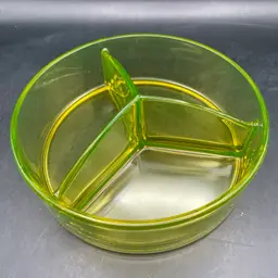 VTG Heavy Uranium Glass Divided Condiment Bowl GLOWS