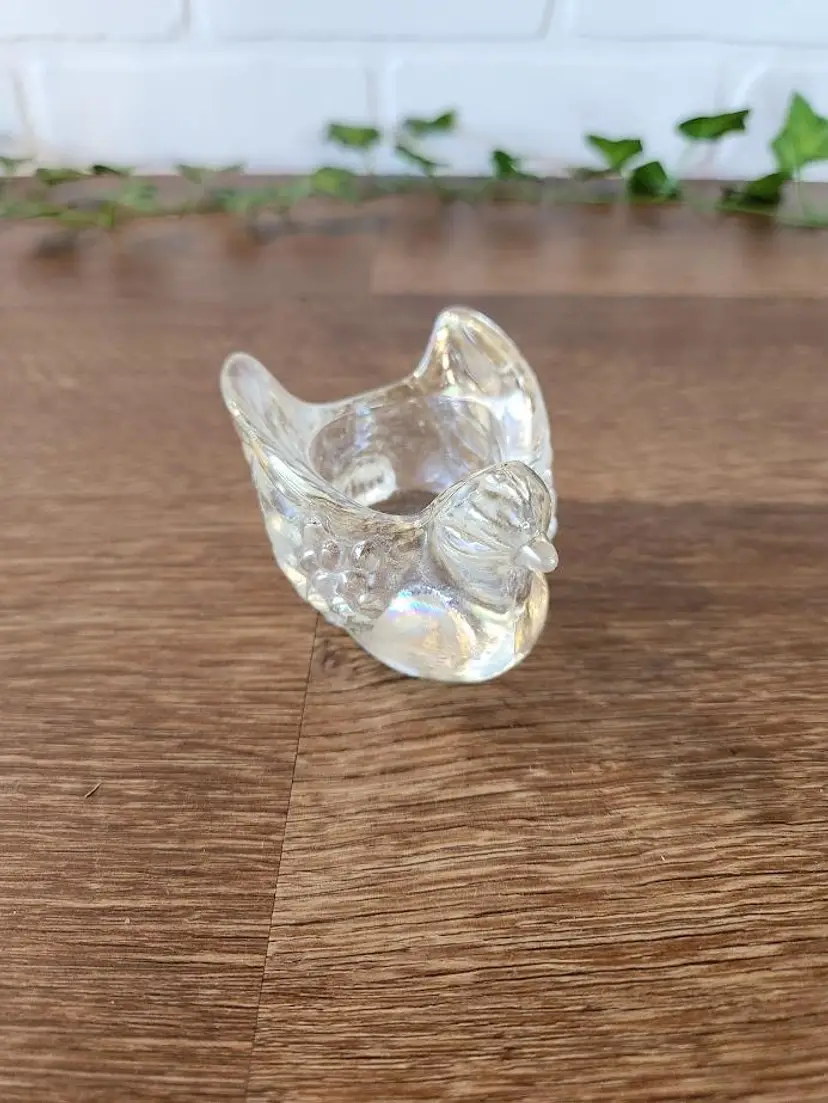 Vintage Iridescent Glass Dove Pheasent Votive Tea Light Holder 2.25"