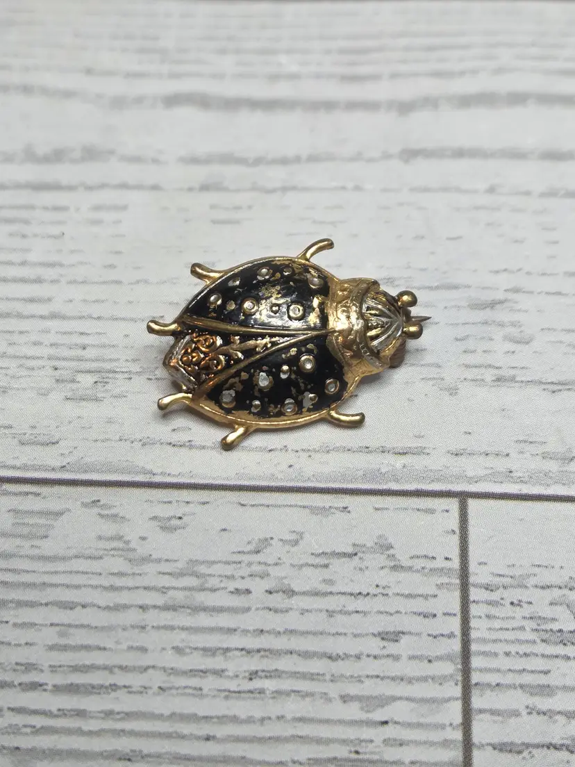 Vintage Beetle Scarab Ladybug Damascene Brooch Oin