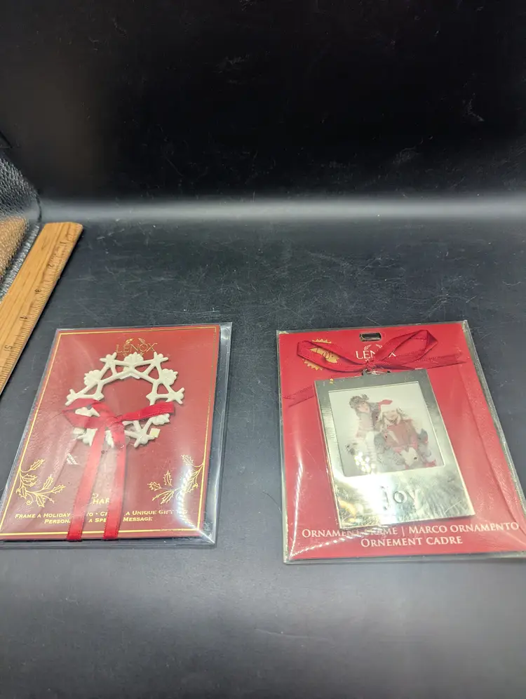 Vintage Lot of 2 Lenox Ornaments One Joy Picture Holder and One Snowflake