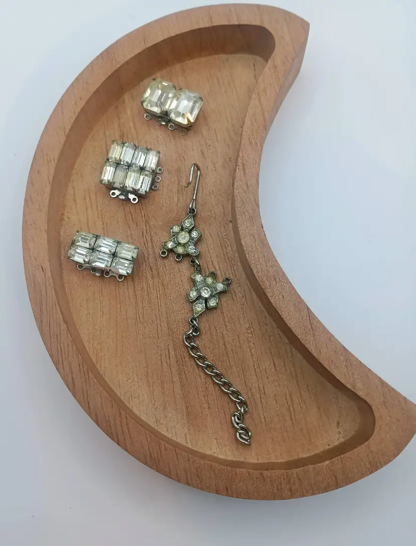 Rare Vintage Silver Tone Clear Rhinestone Multi-Strand Clasp Lot for Jewelry Making.