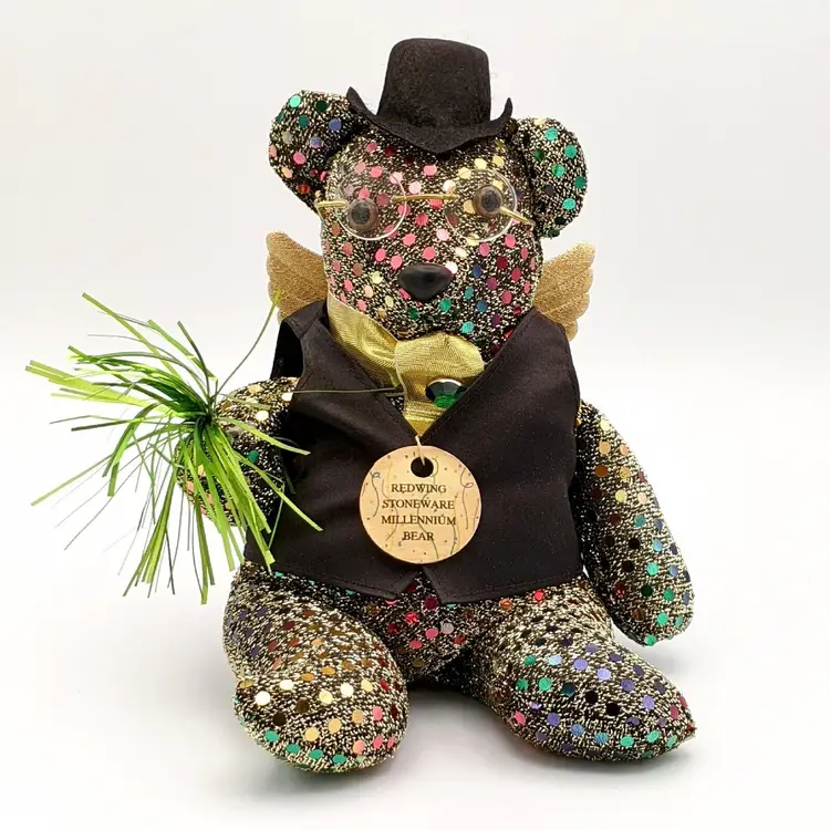 Red Wing Stoneware Y2K Millennium Bear Angel Top Hat Plush Sparkles Minnesota