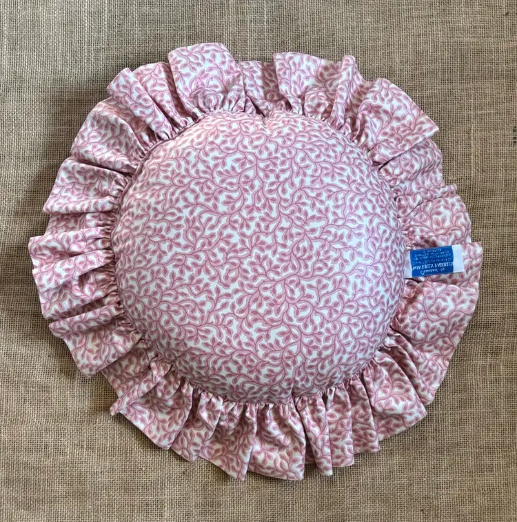Pink Mauve White Round Ruffle Throw Pillow Waverly Fabrics F Schumacher Retro