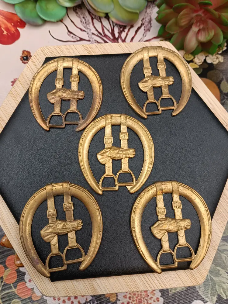 5 Count Vintage Brass Horse and Stirrups Stamping or Pendant