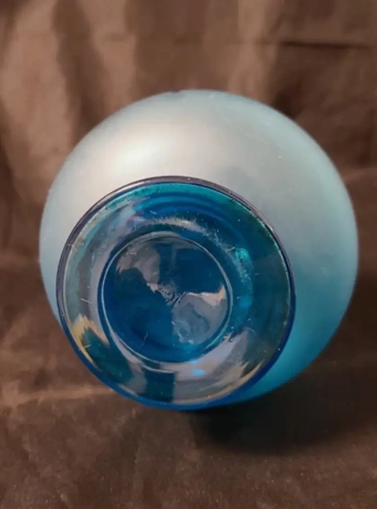 Antique aqua satin glass vase- Bristol? Hand Painted Victorian barber bottle