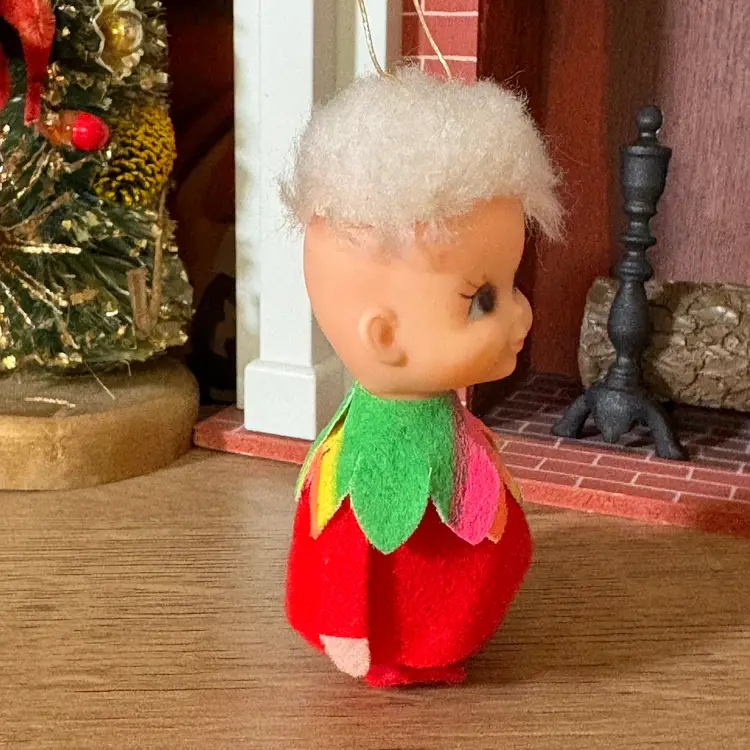 Vintage Christmas Napco Pixie Elf Mod Rainbow Collar Small Ornament MCM Japan