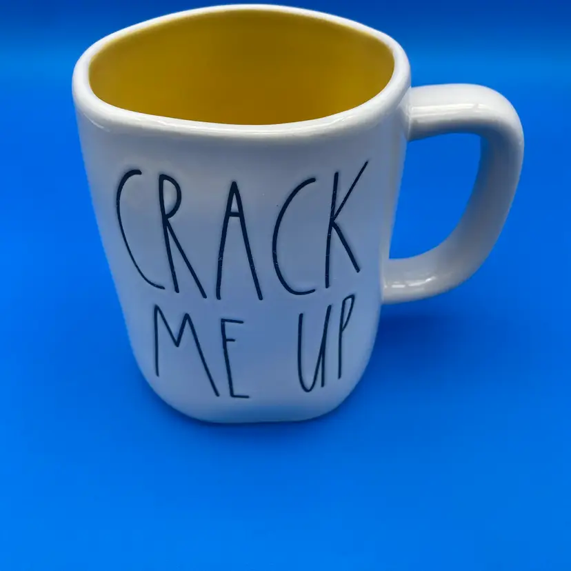 Crack Me Up White & Yellow Ceramic Mug - Rae Dunn Artisan Collection by Magenta