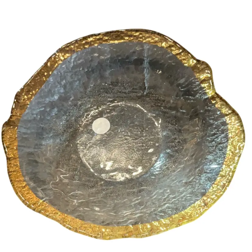VTG Gold Art Glass Bowl Glacier Italian Pebble 10 K Gold Trim