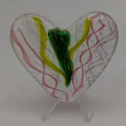 Made by Me! Fused Glass Pocket Heart Pink Green Wicked Theme 1 3/4" Handcrafted Studio Art