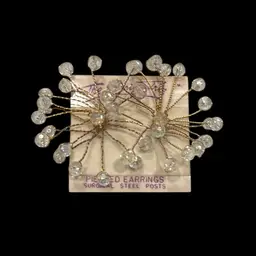 Vintage 1980’s Crystal Wire Starburst Earrings New on Card, Korea