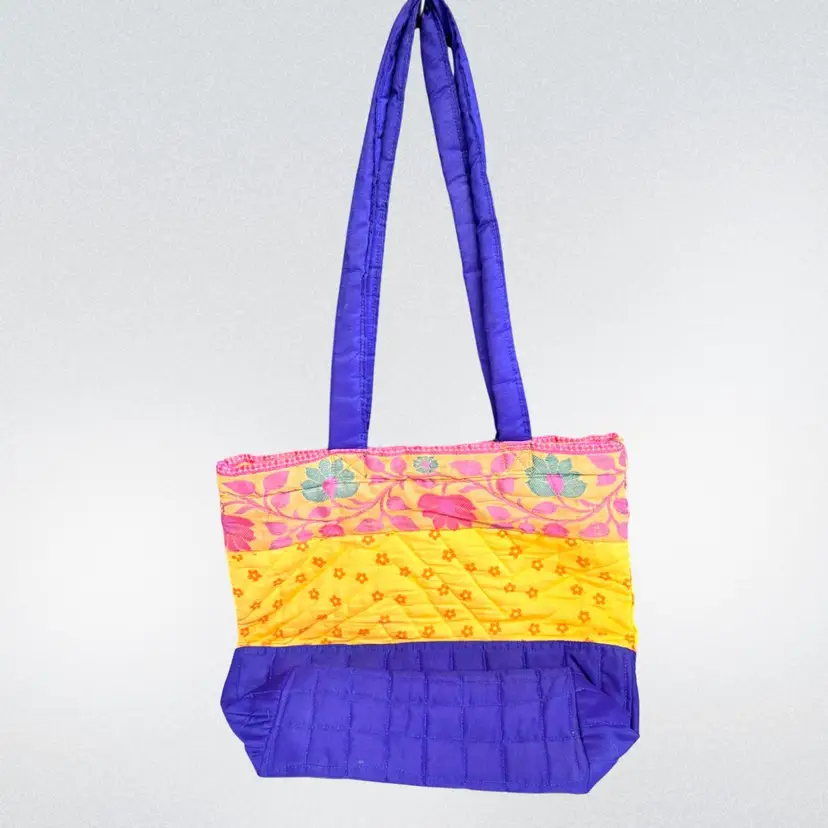 Handmade Quilted Contrast Purple, Pink  & Orange Handbag Tote