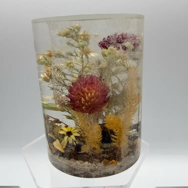Unmarked Terrarium Wild Flower Lucite Paperweight
