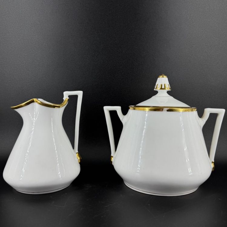 Vintage AF Marked Porcelain White Gold Creamer And Sugar