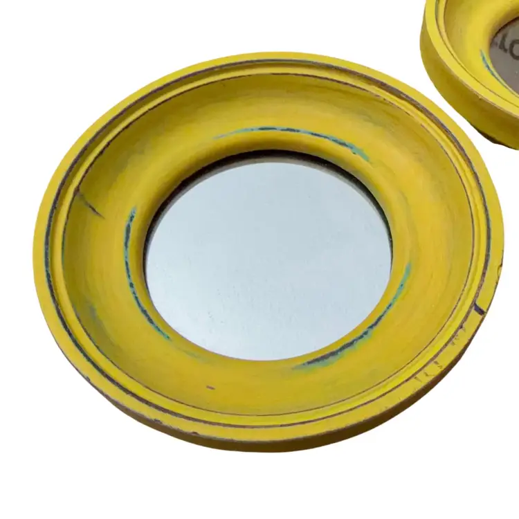 Set of Two Hand-painted Distressed Wood Small Mirrors