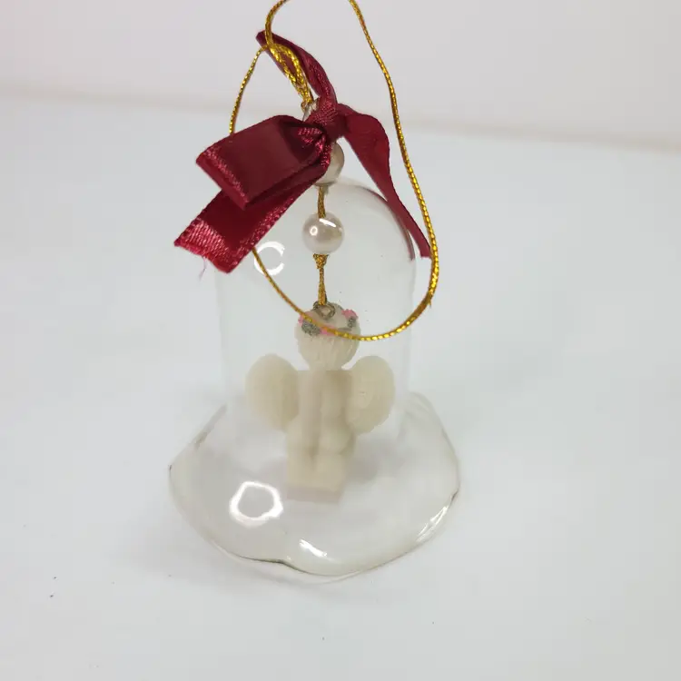 Angel in Clear Dome Bell Christmas Ornament Holiday Cherub Celestial White