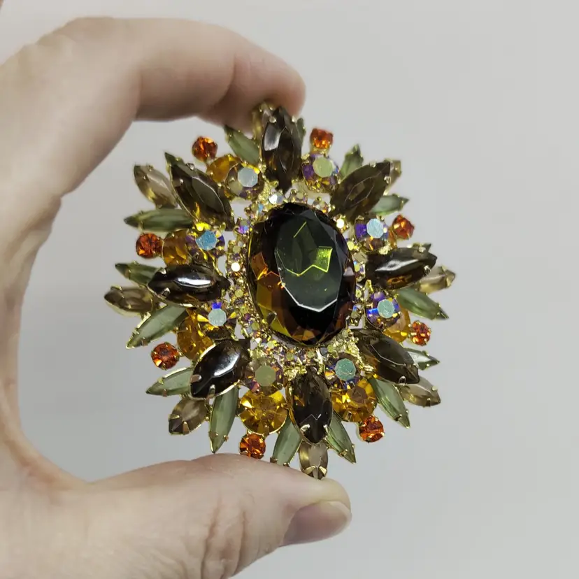 Vintage Juliana D&E Fall Color Water Brooch Large Heliotrope AB & Rhinestones