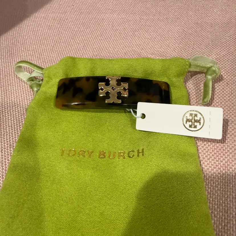 Tory Burch Hair Barrette Gold Tone Brown
