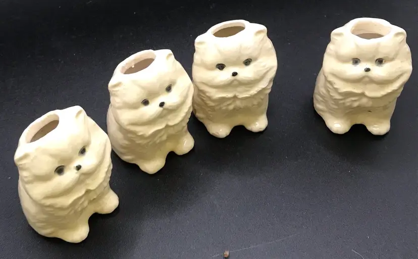 Set of 4 White Persian Cat Macrame Beads Wall Hanging Decor Home Decor