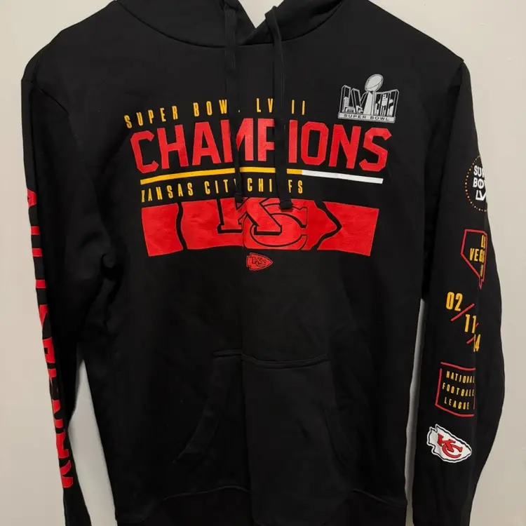 New$89 Men's Fanatics Black Kansas City Chiefs Super Bowl LVIII Champions Pullover Hoodie Medium