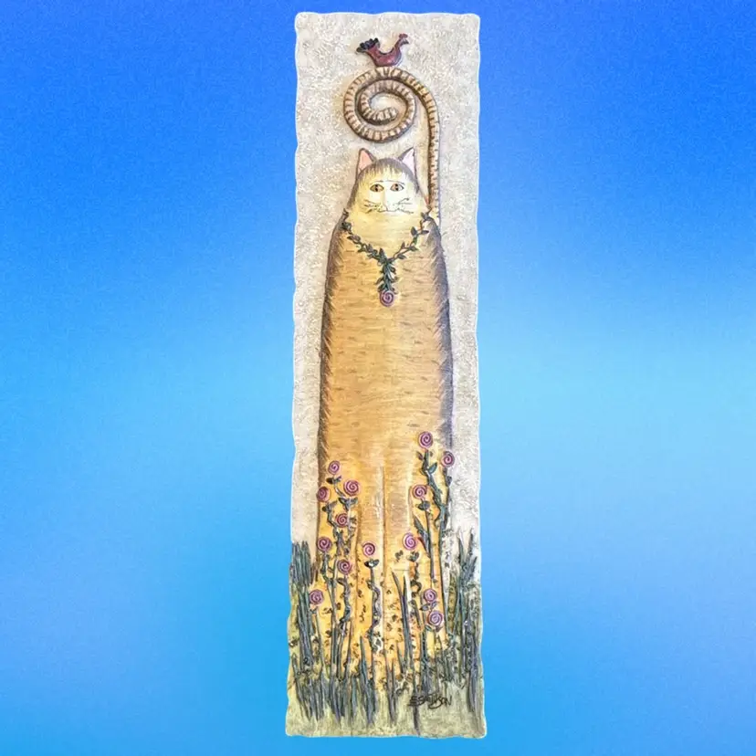 Vintage E. Smithson Cat Plaque Folk Art Signed