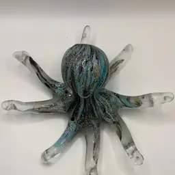 Blue, Brown, White Octopus Paperweight 8” Across And 2” Tall Polished But Not Clear Bottom