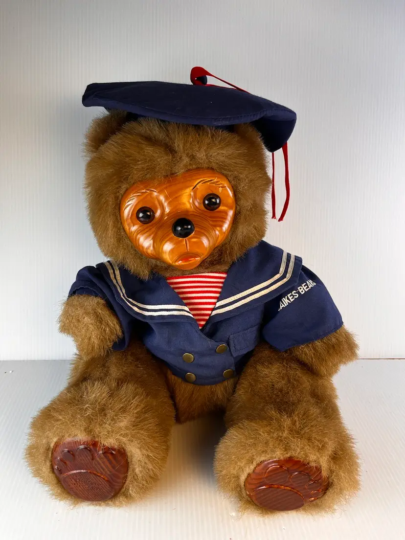 Vtg 1986 RAIKES Bear CHRISTOPHER 14 Inch Pouty Sailor Wooden Face Feet