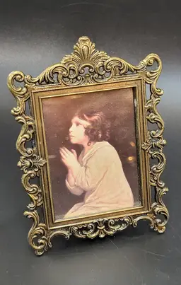Ornate Classic Portrait Child Praying Rocco Style Frame Italian Design 5"
