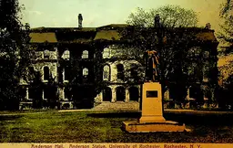 Anderson Hall & Statue University of Rochester NY Postcard Undivided Back