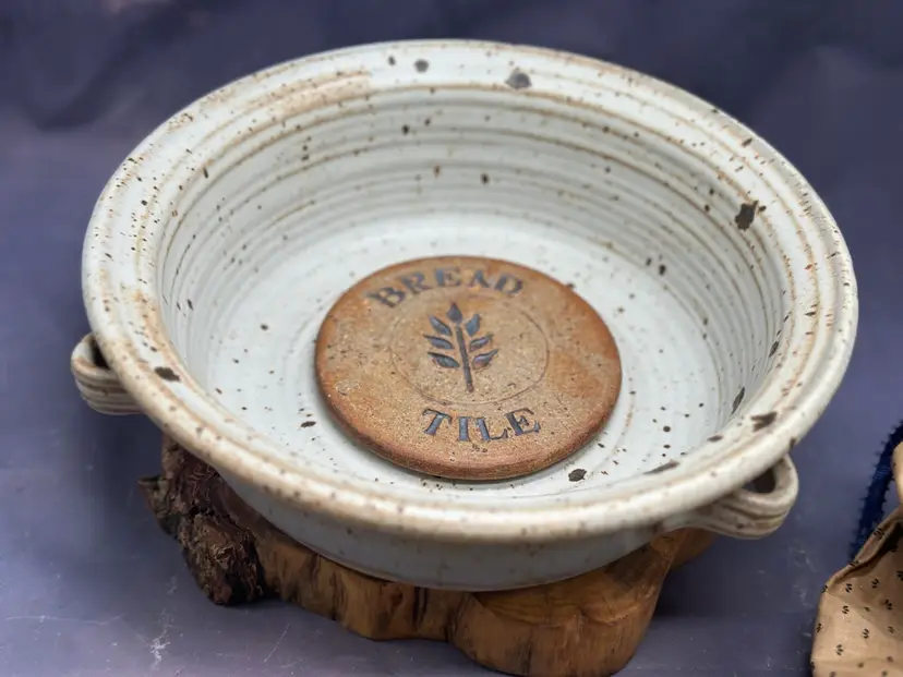 Art Pottery Kim Kuhl Stoneware Handmade Bowl w Bread Trivet Pankratz Studio