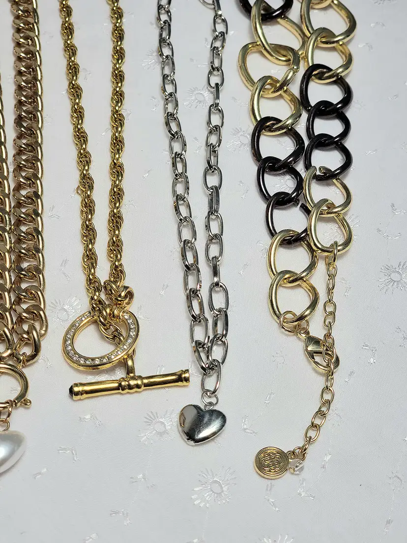 1 pound Lot of chain necklaces with heart charms and bracelet