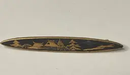 Vintage Japanese Damascene Brooch! Landscape Scene! Gold and Silver Inlay! 1 3/4” Long! Stamped and Tested!