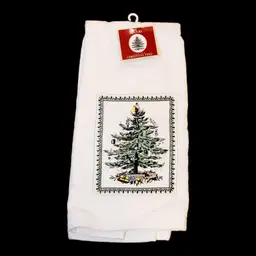 NWT SPODE Home Appliqued Christmas Tree Kitchen Hand Towel Cream!