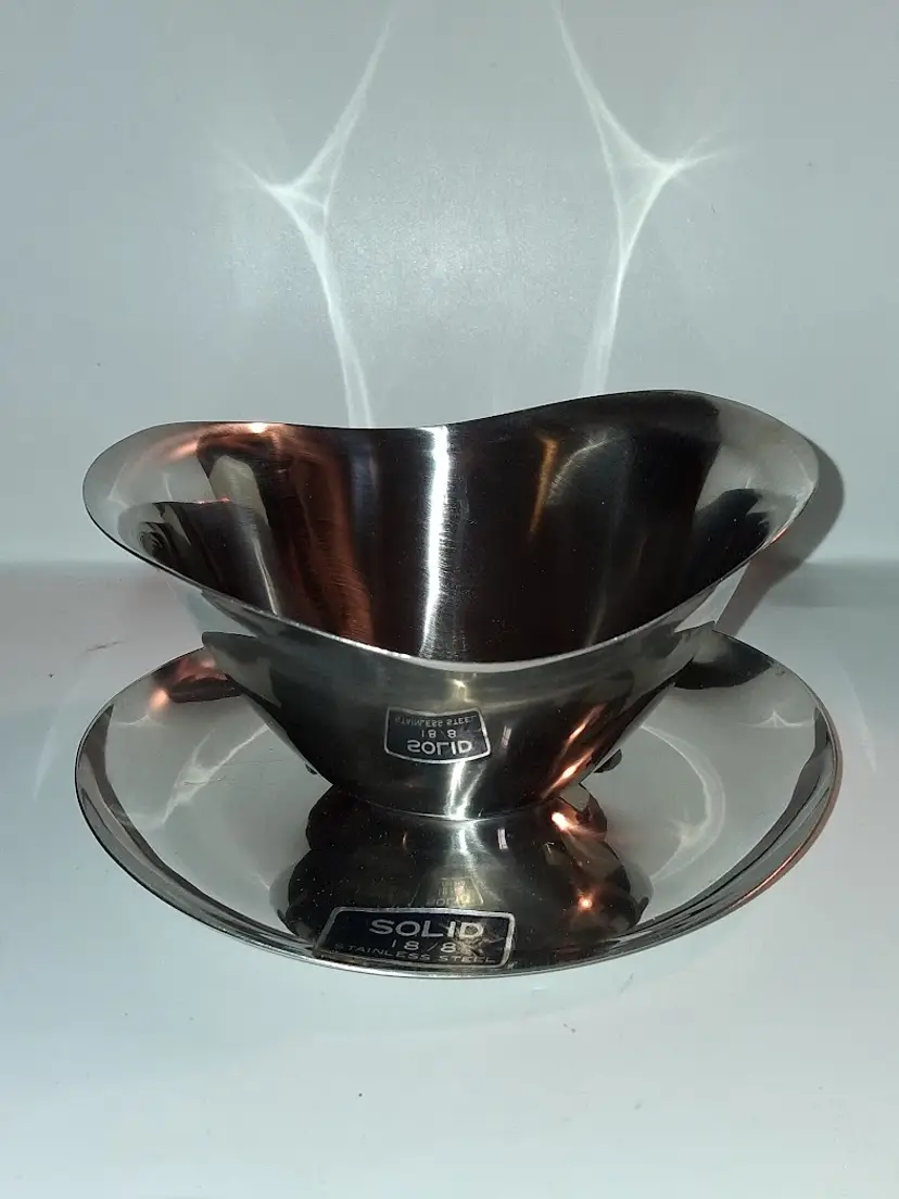 Vintage MCM Solid 18 8 Stainless Steel Korea Gravy Boat, & Ladle! NEW OLD STOCK!