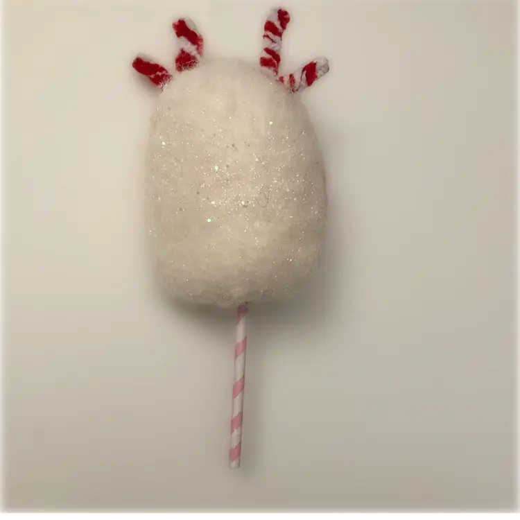 Vintage Felted Rudolph Reindeer Marshmallow Christmas Ornament