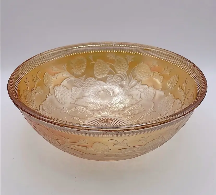 Vintage, U.S. Glass Company, Marigold Carnival Glass Bowl, "Strawberry Smash"