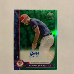 Xander Schauffele 2024 Topps Chrome US Olympic & Paralympic Hopefuls Green Refractor Auto /99