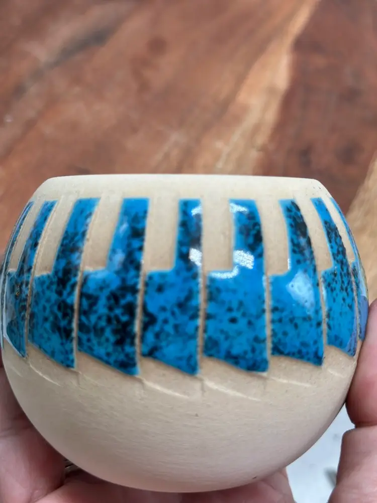 Native American Signed Marilyn Wiley Pottery Aztec Design Planter Trinket