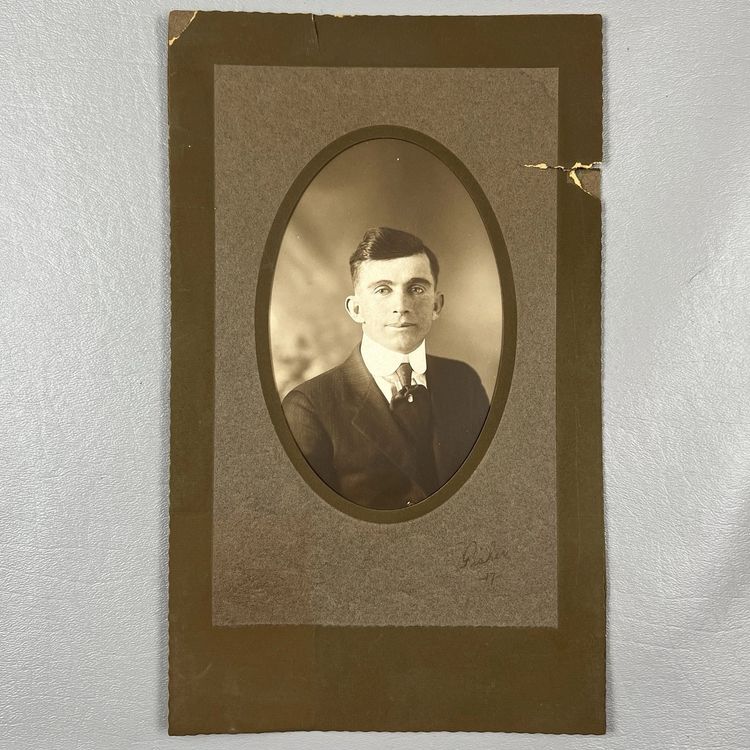 Antique Portrait Photo Handsome Young Man Suit 6.5x10.5"