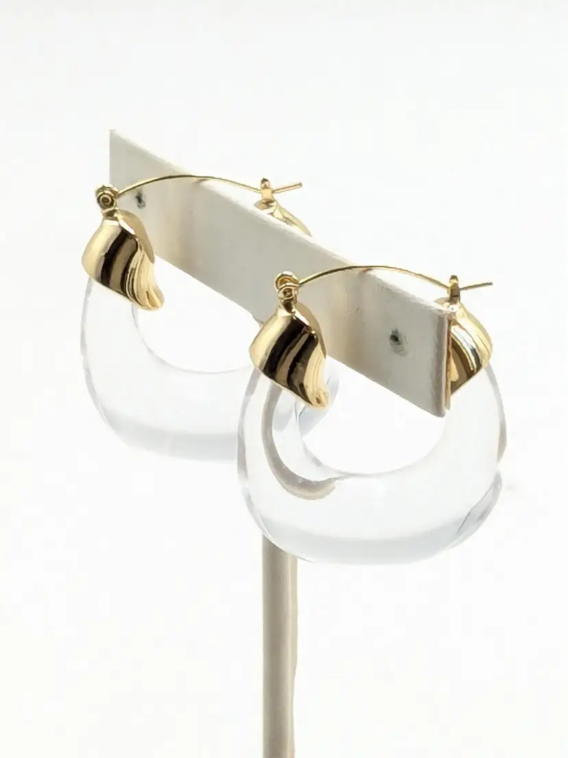 Gold Tone and Clear Acrylic Hoop Earrings