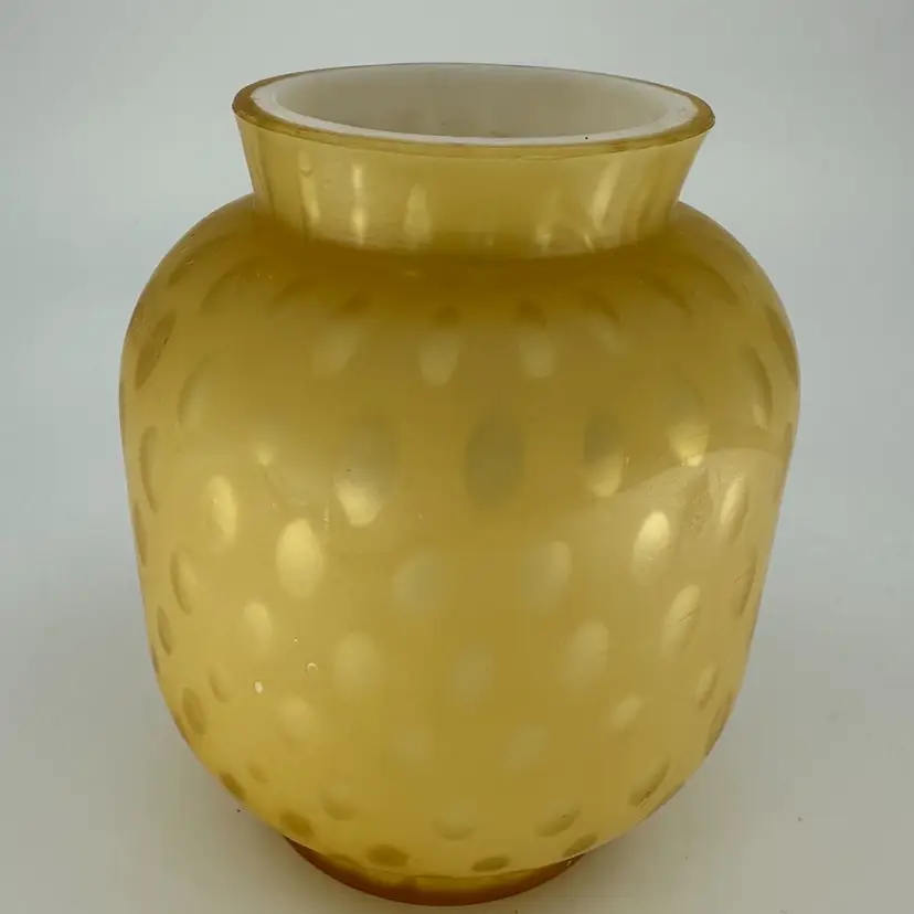 Vintage Koscherak Brothers Murano Italy Yellow Satin Quilted Diamond Cased White Vase