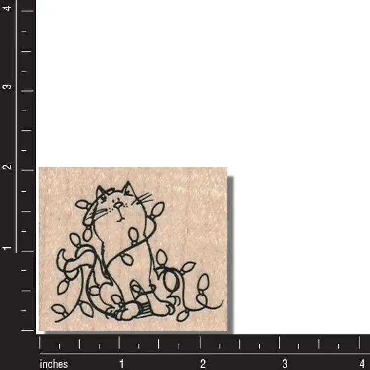 Cat With Christmas Lights Rubber Stamp