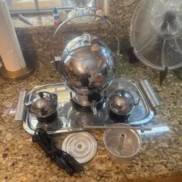 Vintage ART DECO MANNING BOWMAN CHROME COFFEE Percolator SUGAR & CREAMER and Tray
