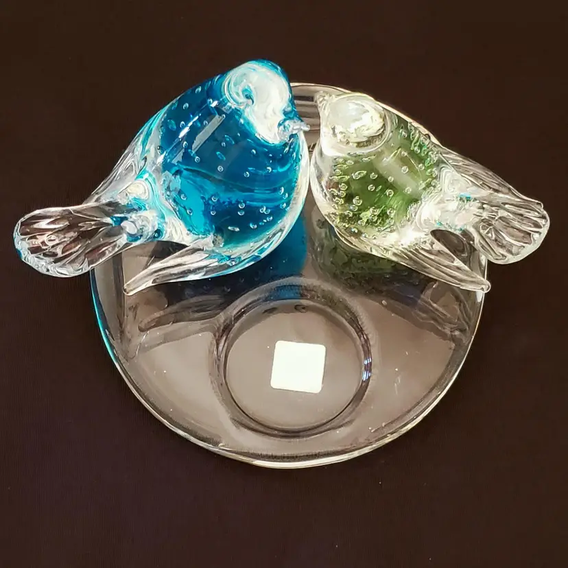 Art Glass Birds Tealight Candle Holder with 2 Birds Bullicante Bubbles Partylite