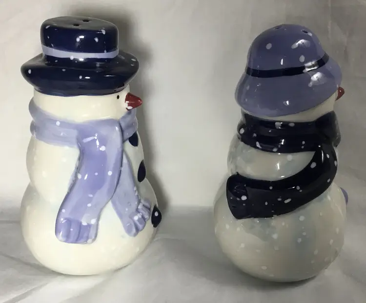 Home Christmas Mr. & Mrs. Snowman Salt Pepper Shakers Blue White 4.5"