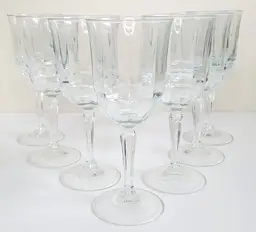Arcoroc Arcade Bengale Set Of 7 Crystal Water Wine Goblet 7.75" Tall Carved Stem