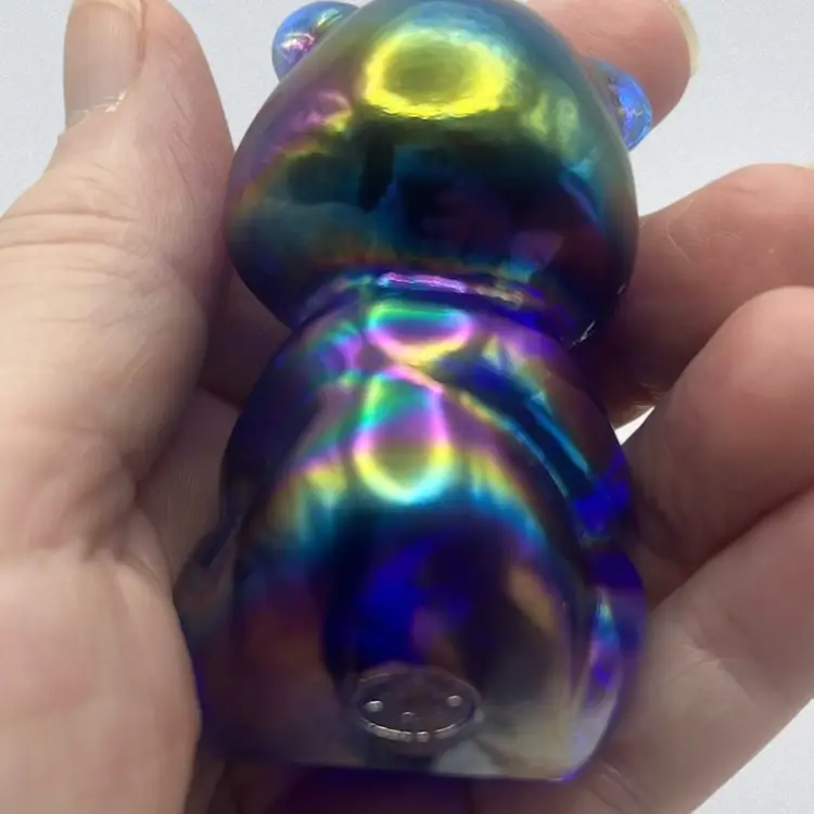 Fenton Plum Opalescent Carnival Glass Bear Figurine, 2-3/4” Tall