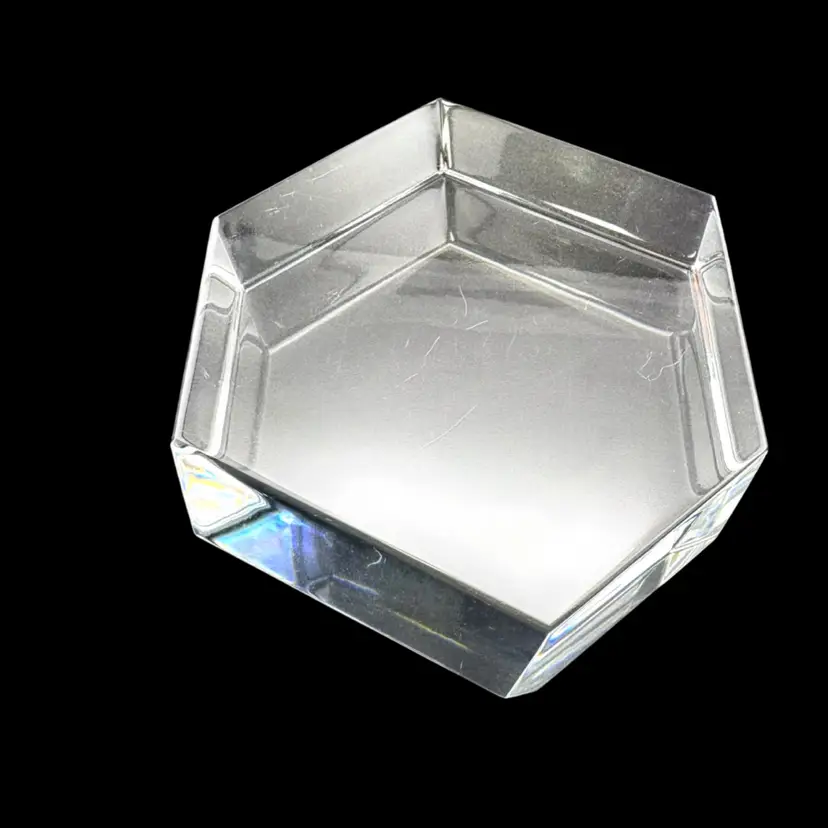 Vintage Bacarrat Hexagon Crystal Paperweight 3.25” x 2.75” x 1.5” Tall
