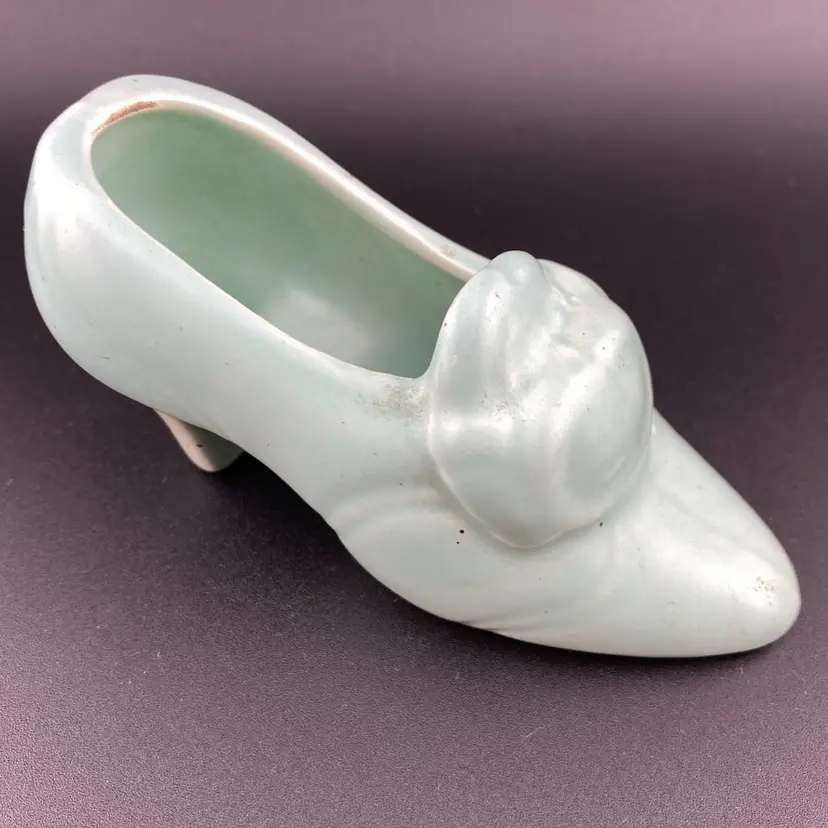 VTG Pottery Planter Shoe Mint Green Retro Cottagecore Sweet 2” READ