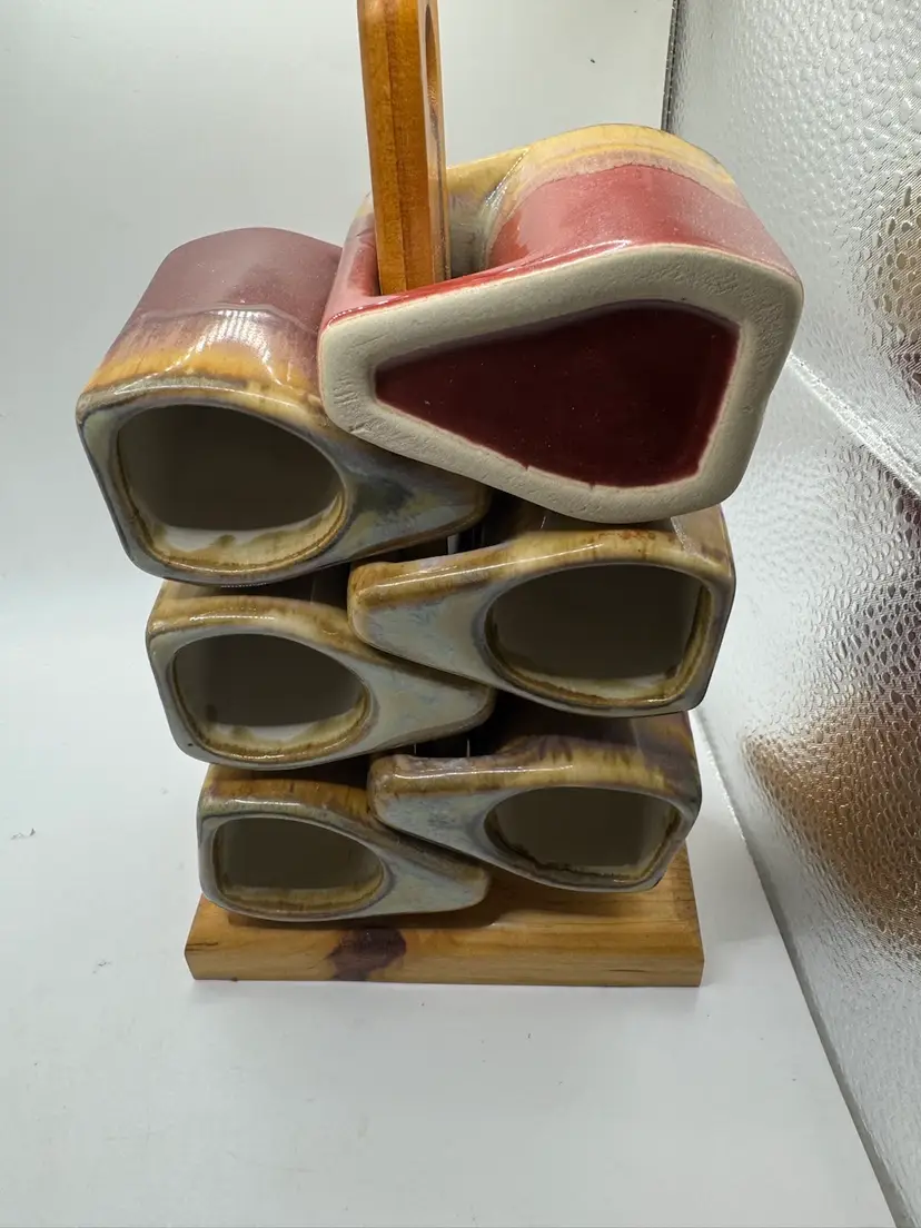 Rodolpho Padilla Mexico Stoneware Stacking Coffee Mugs on Wood